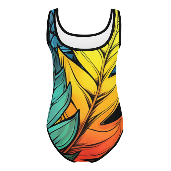 Flashy Leaves All-Over Print Kids Swimsuit