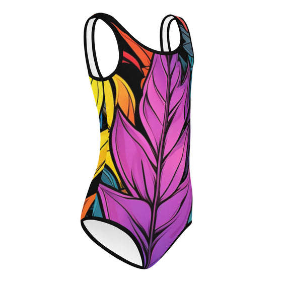 Flashy Leaves All-Over Print Kids Swimsuit