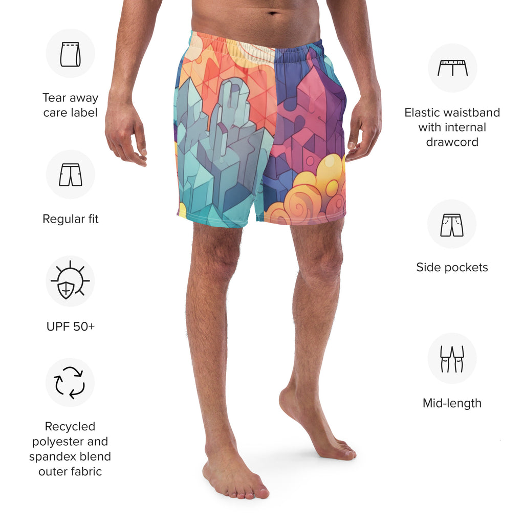 Crystal Cave Swim Trunks | Fantasy Gemstone Boardshorts for Men