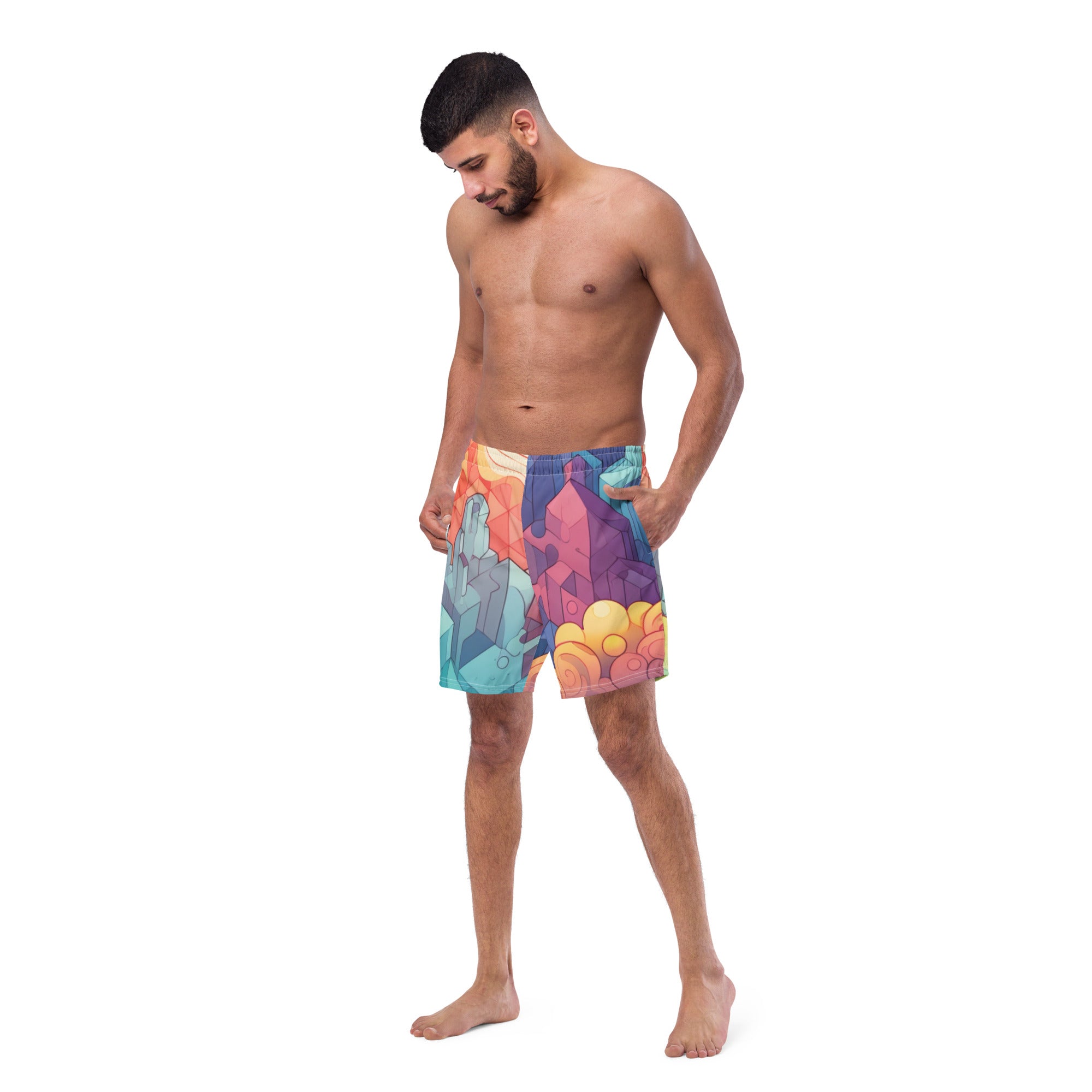 Crystal Cave Swim Trunks | Fantasy Gemstone Boardshorts for Men