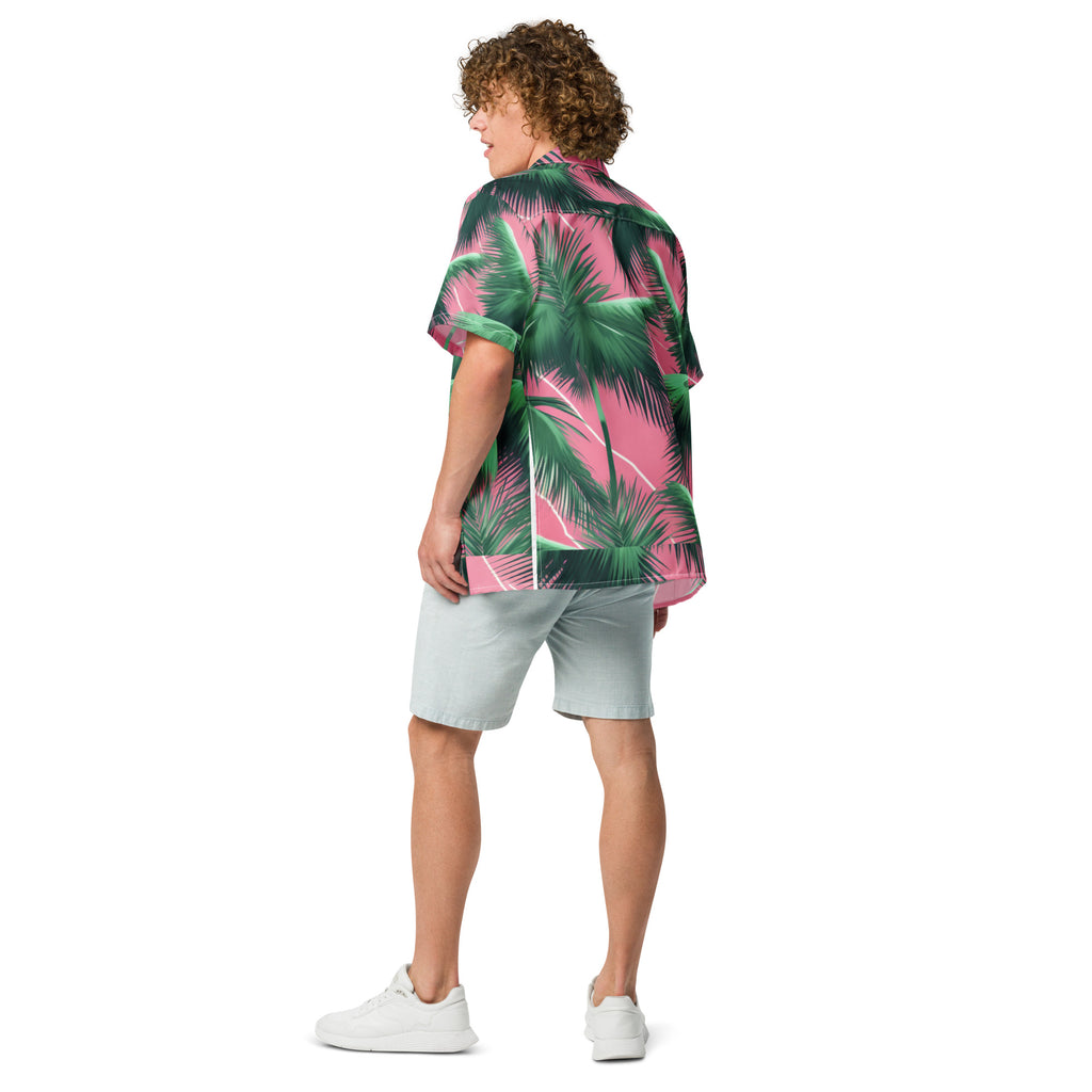 Pink Lightning Palms Button-Up Shirt | UPF50+ Summer Shirt