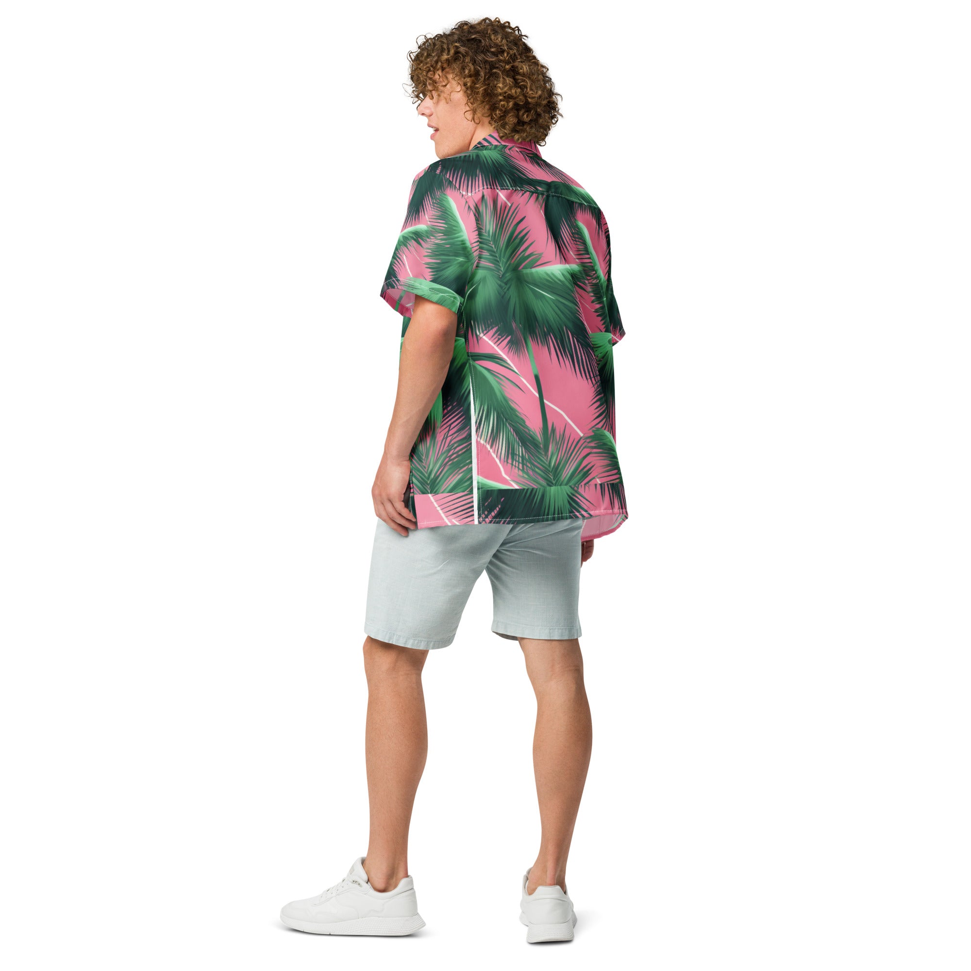 Pink Lightning Palms Button-Up Shirt | UPF50+ Summer Shirt