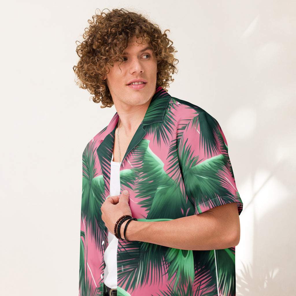 Pink Lightning Palms Button-Up Shirt | UPF50+ Summer Shirt