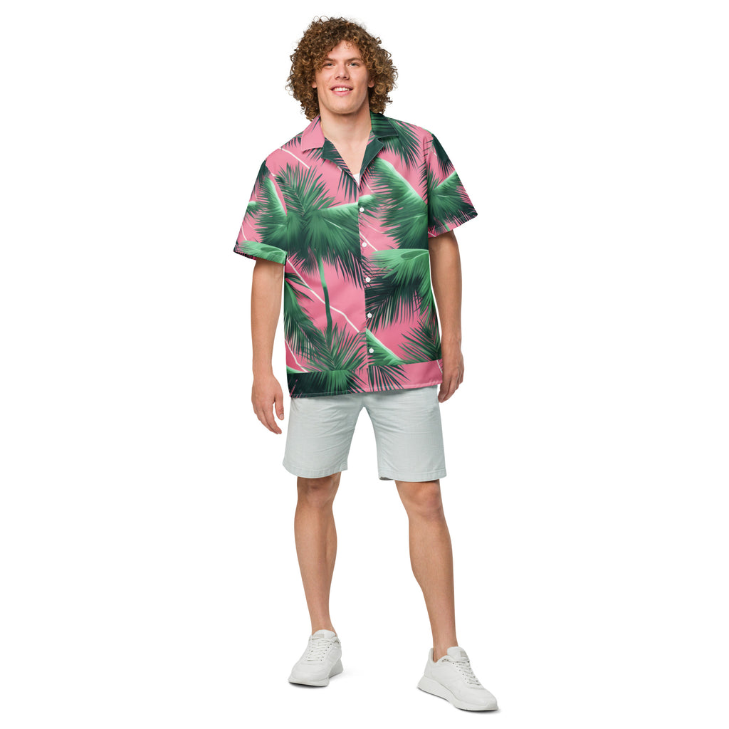 Pink Lightning Palms Button-Up Shirt | UPF50+ Summer Shirt