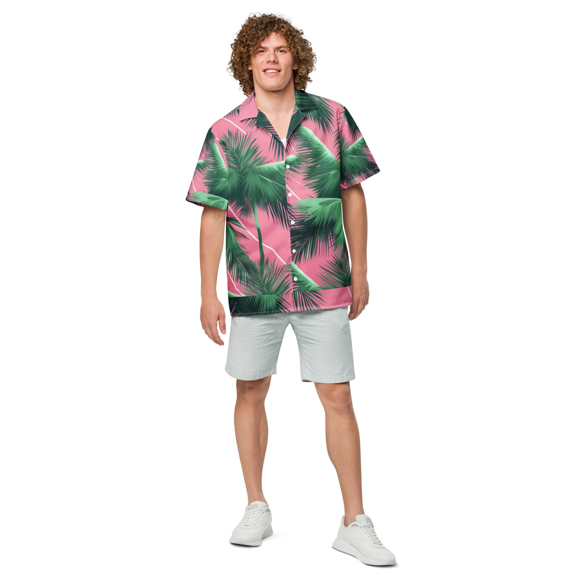 Pink Lightning Palms Button-Up Shirt | UPF50+ Summer Shirt