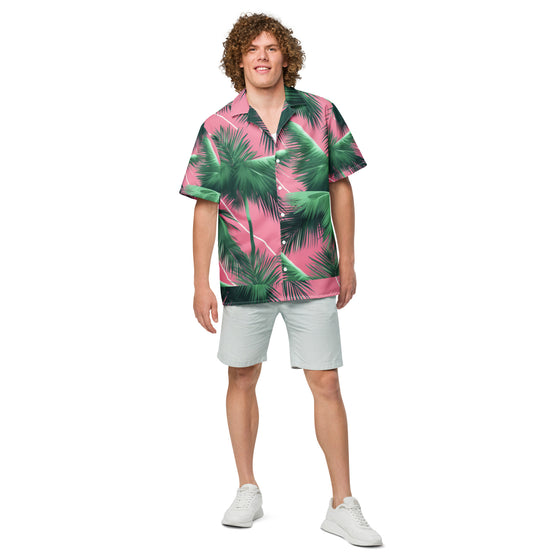 Pink Lightning Palms unisex button shirt