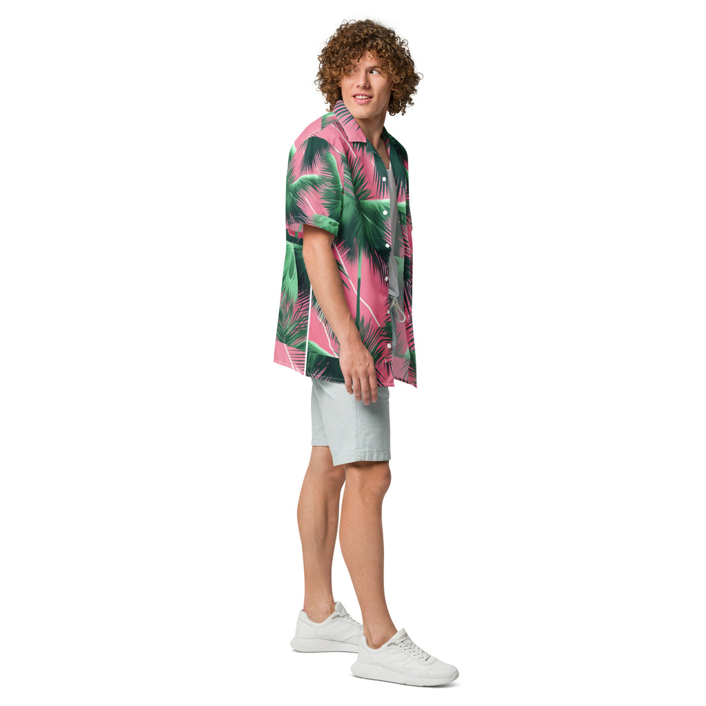 Pink Lightning Palms Button-Up Shirt | UPF50+ Summer Shirt
