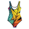 Flashy Leaves All-Over Print Youth Swimsuit