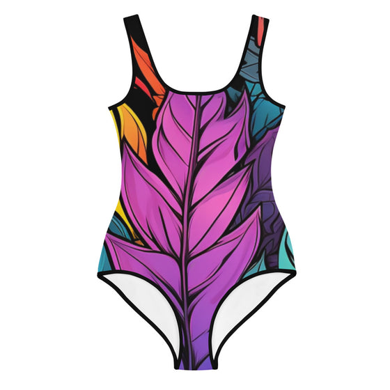 Flashy Leaves All-Over Print Youth Swimsuit