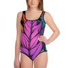 Flashy Leaves All-Over Print Youth Swimsuit