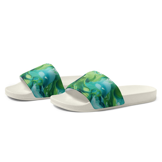 Blue Green Paint Swirl Men’s slides