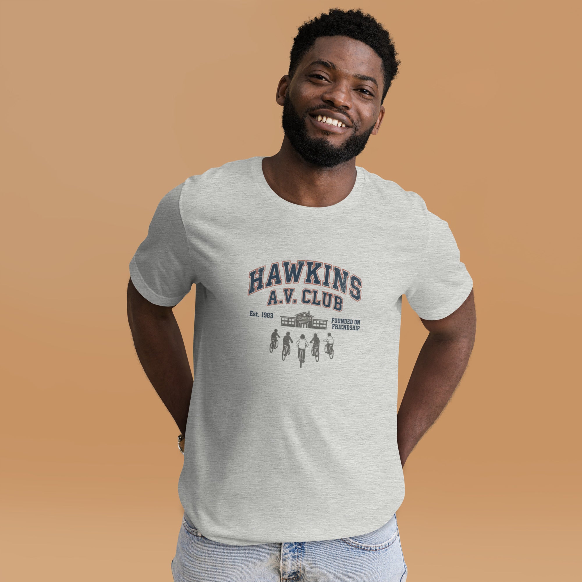 Hawkins AV Club T-Shirt - Stranger Things themed 80s style tee.
