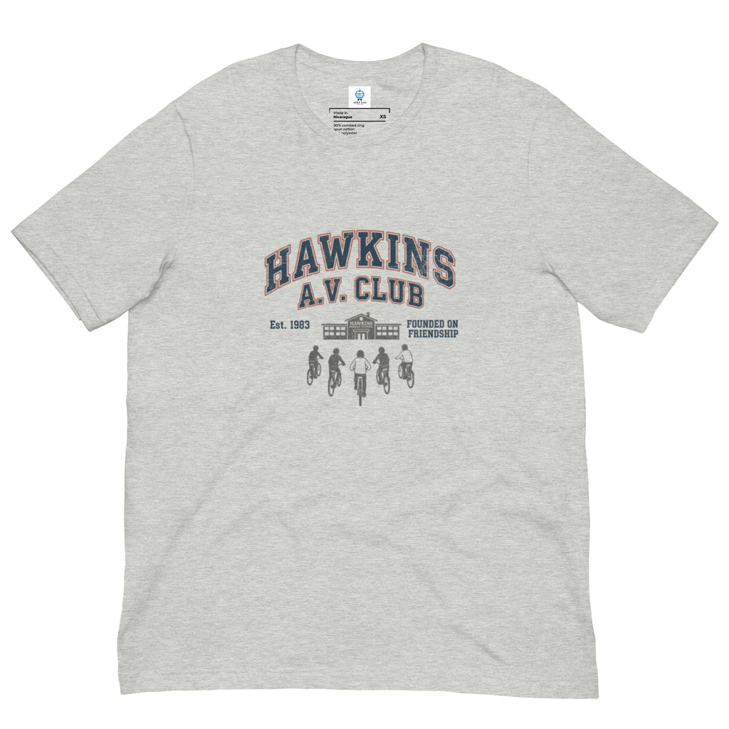Hawkins AV Club T-Shirt - Stranger Things themed 80s style tee.