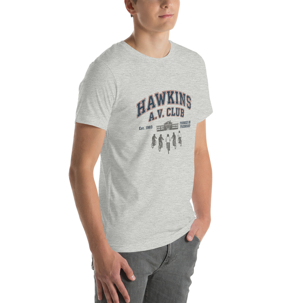 Hawkins AV Club T-Shirt - Stranger Things themed 80s style tee.