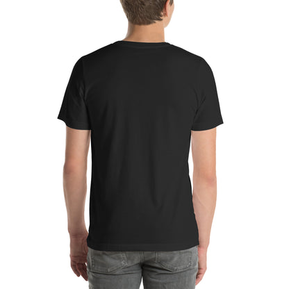 Back view of a man wearing the black Starfleet Engineering T-Shirt representing the Geek Dad Fashion Starship Repair theme.