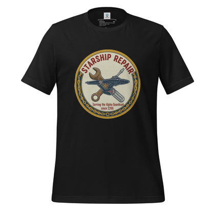 Starfleet Engineering T-Shirt in Black - Front view of the Star Trek Starship Repair graphic tee by Geek Dad Fashion.